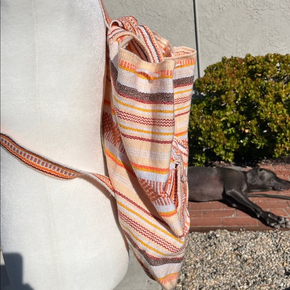 NWOT Colorful Backpack Boho Beach Bag Embroidered Cream Orange - Picture 6 of 10